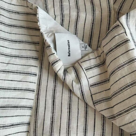 BEST Reformation Tate Linen Top Sz2 Elsie Stripe Black Cream Halter Casual - Picture 8 of 10